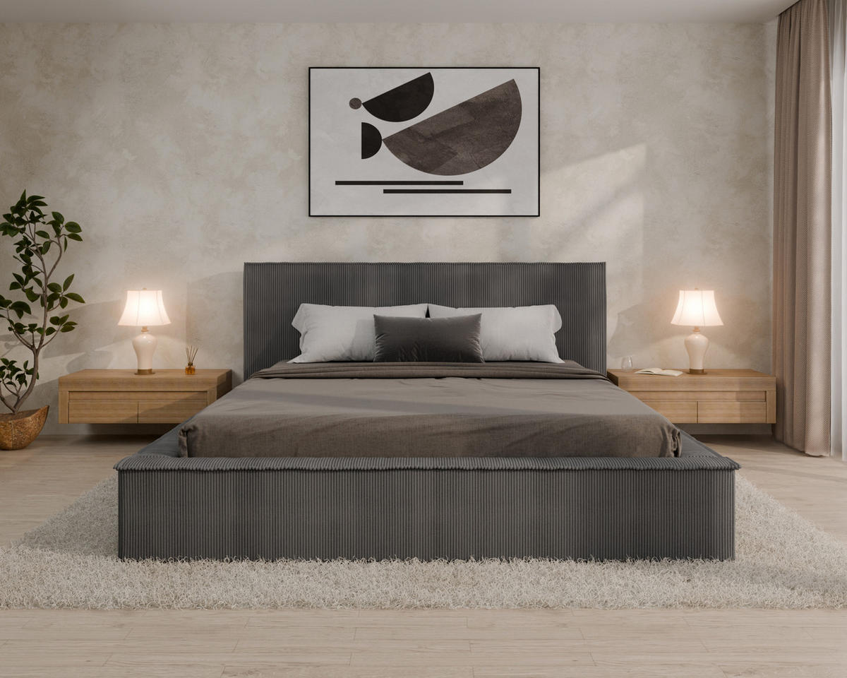 POLSTERBETT SANA 180x200cm Elegantes Polsterbett für modernen Wohnstil , ohne matratze, dunkelgrau - Dunkelgrau, Holz (180/200cm) - Homesy