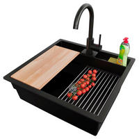 GRANITSPÜLE Bergen Pocket, 2-er set Schwarz 56/54 cm 1 Becken + Küchenarmatur 32/20 cm + Ablauf-Set + Küchenzubehörset ab 60er Unterschrank - Chromfarben/Beige, Kunststoff (56/20/54cm) - Primagran