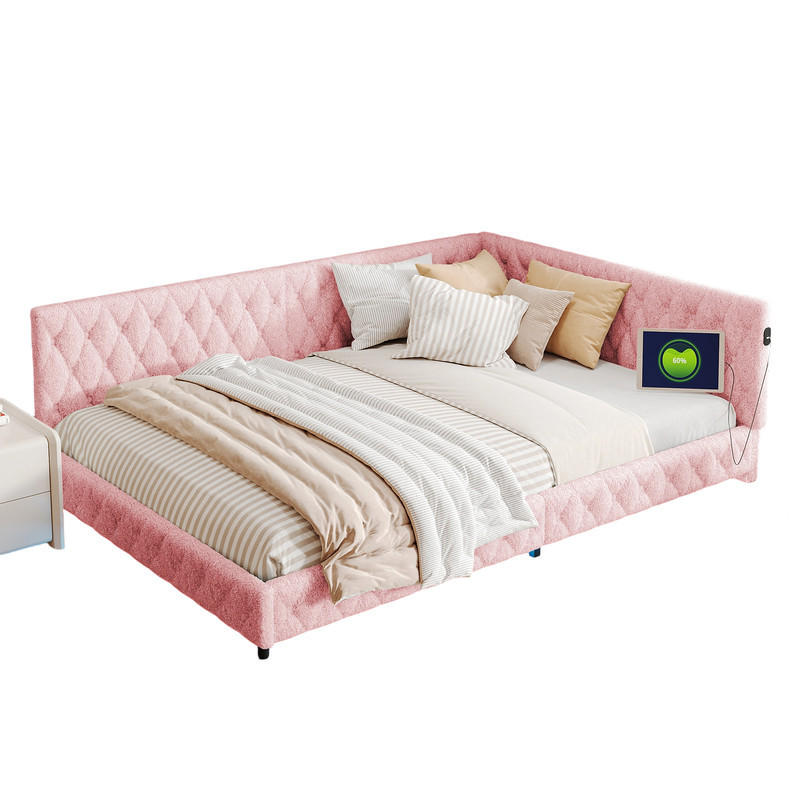 POLSTERBETT 140/200 cm rosa mit LED und USB - Rosa, Holz