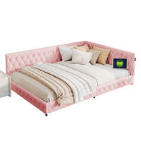 POLSTERBETT 140/200 cm rosa mit LED und USB - Rosa, Holz