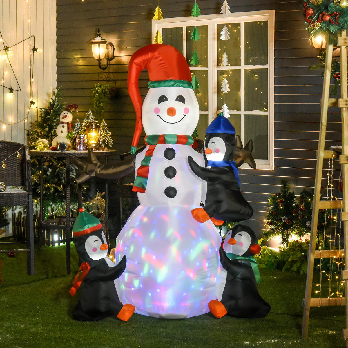 AUFBLASBARER Schneemann, Polyester, Mehrfarbig - Multicolor, Kunststoff (70/180/140cm) - HOMCOM