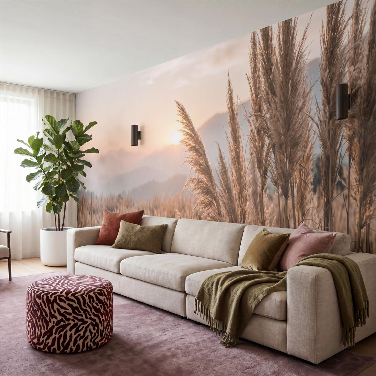 TAPETE - Gras - Feld - Sonne - Natur - 500x200 cm - Sandfarben, Papier (500/200cm) - OnlyWow