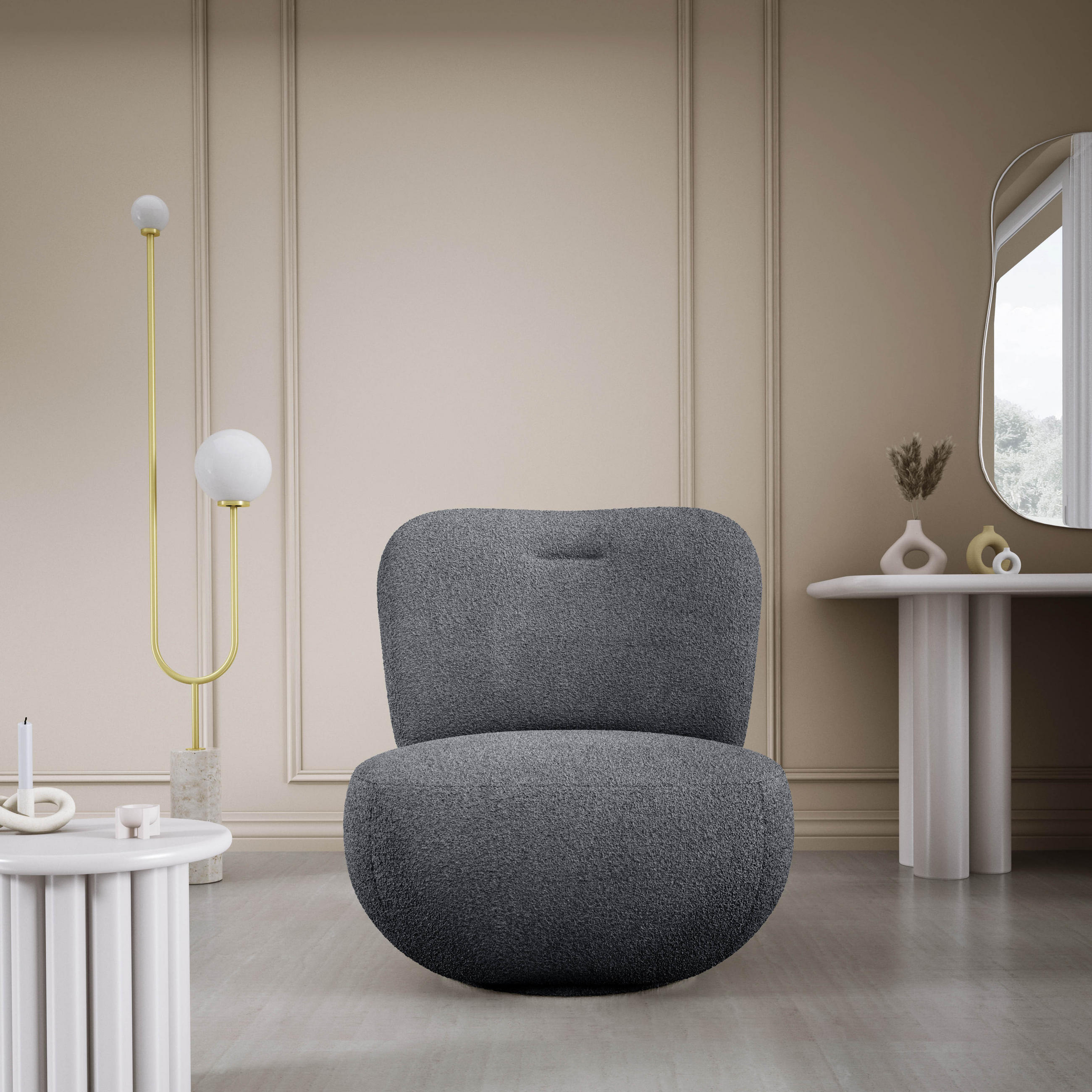 DREHSESSEL LUIS, Freistehend, Sitz drehbar 360°, 39x82x56 cm, SCHWARZ - Schwarz, Holz/Textil (82/72/66cm) - DomoHome