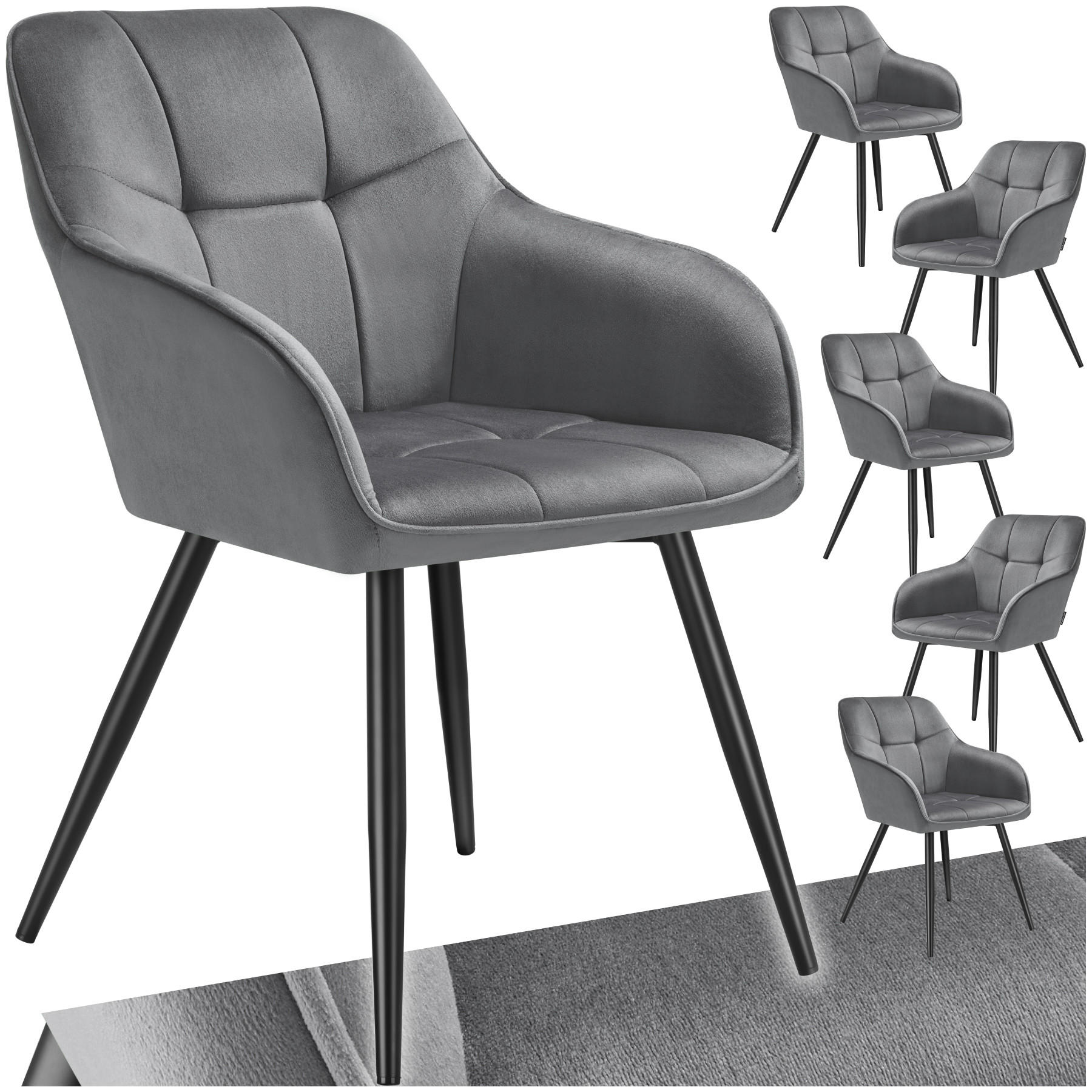 ESSZIMMERSTUHL 6er Set Marilyn 58 x 62 x 82 cm grau/schwarz - Schwarz/Grau, Kunststoff (58/82/62cm) - tectake