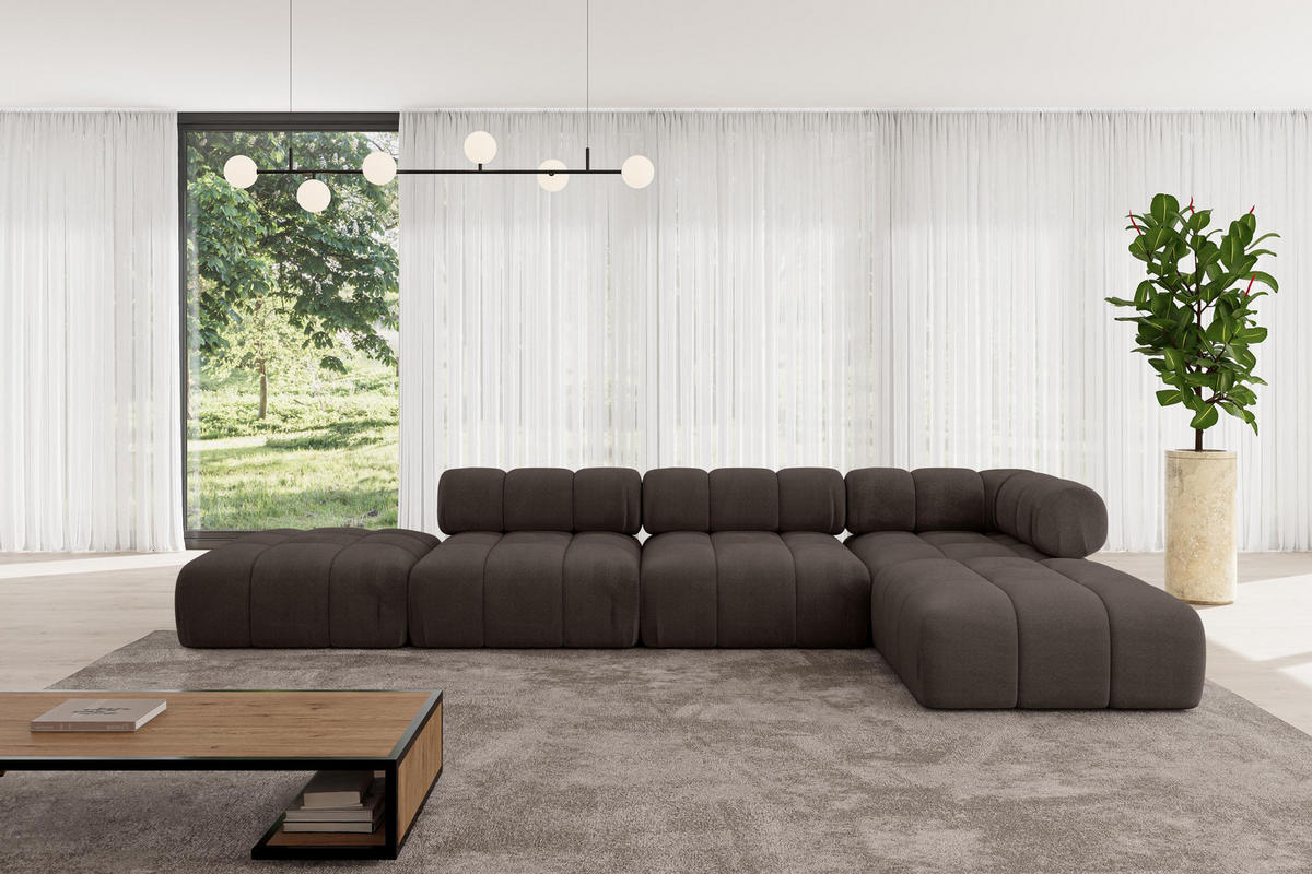 ECKSOFA modulares Sofa Kerru-L2 - 380x190x70 cm Braun Velours - Braun, Holzwerkstoff/Textil (380/190cm) - ALTDECOR