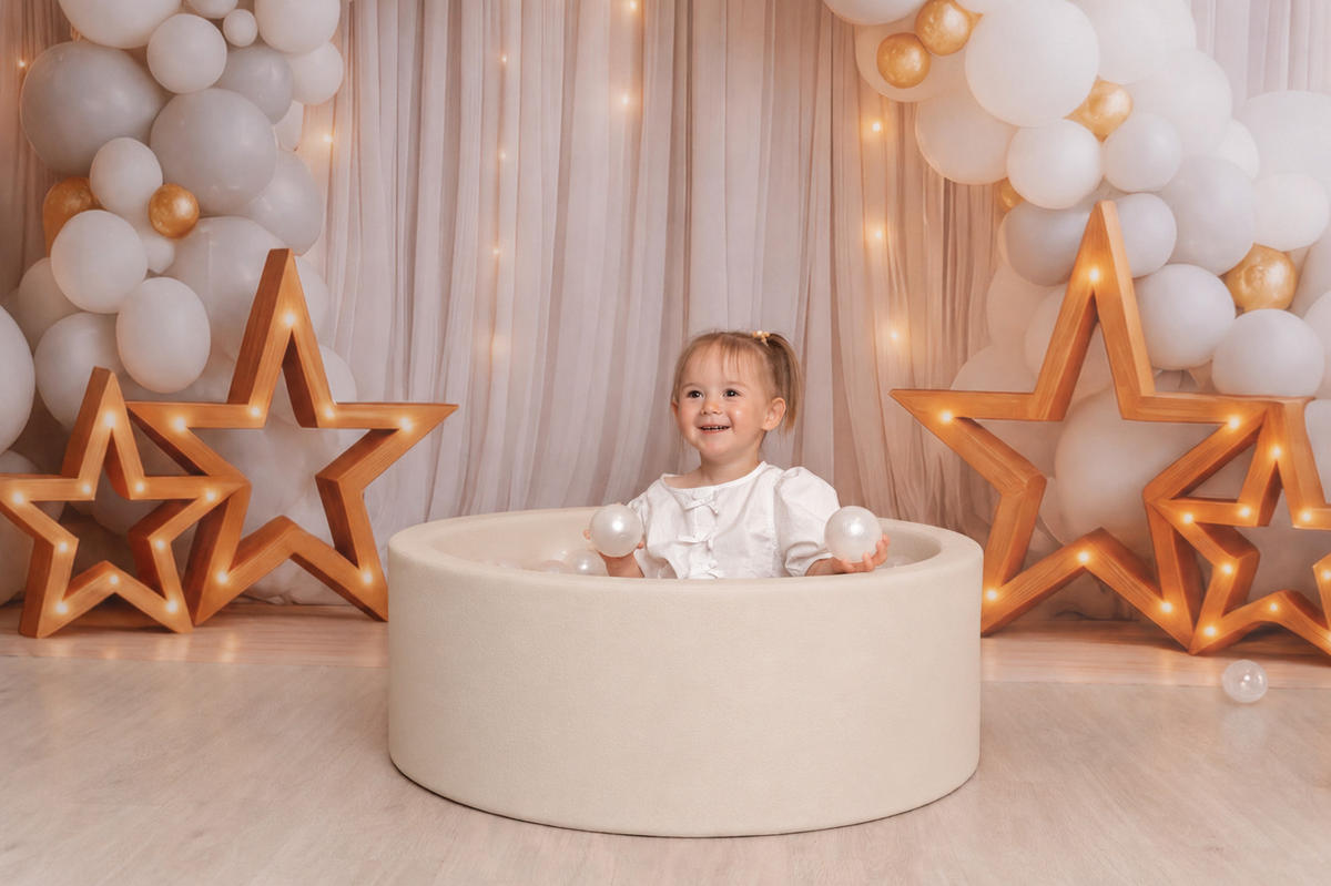 BÄLLEBAD für Kinder mit 200 Bällen - Beige, Textil (90/30/90cm) - Bees & Blooms