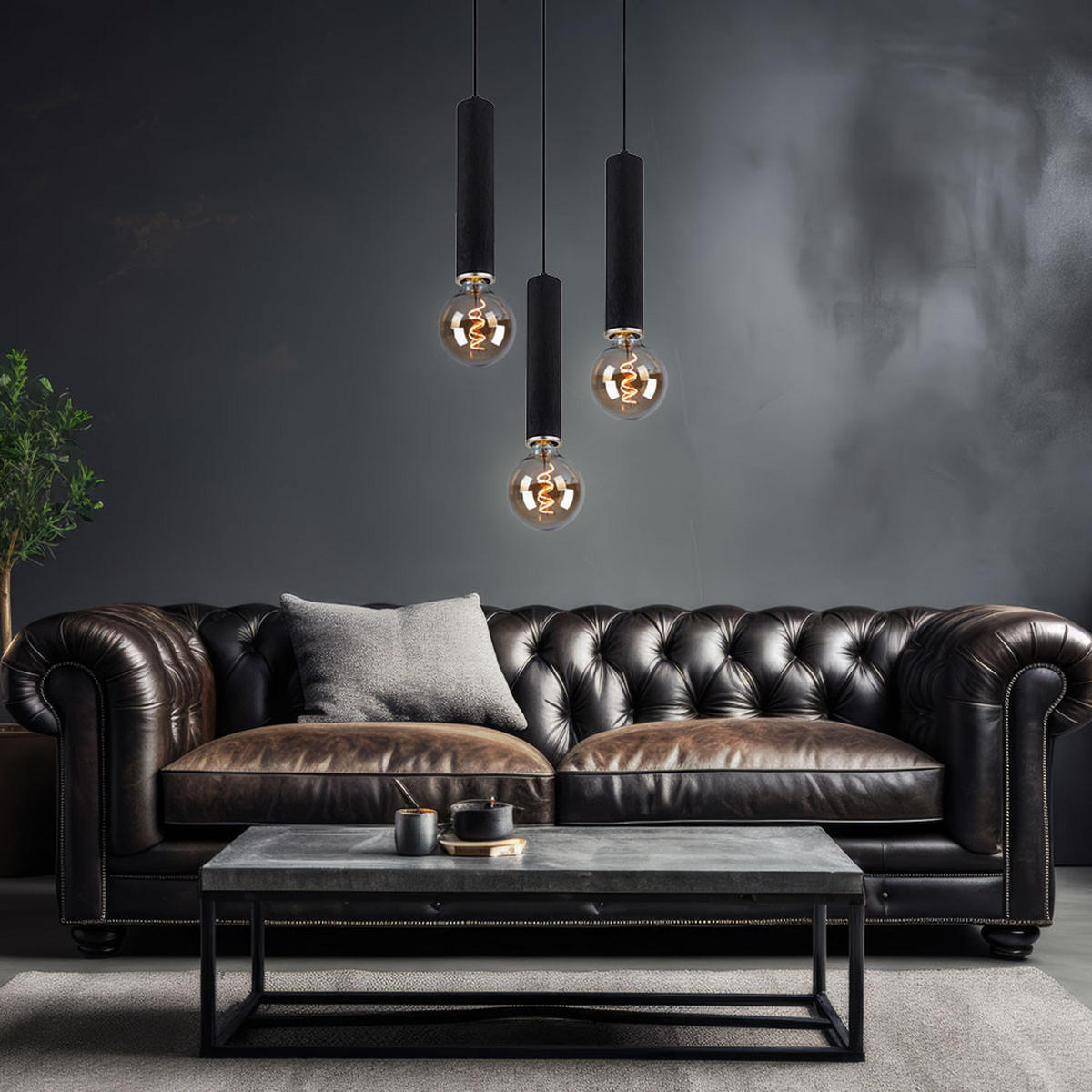 HÄNGELEUCHTE Holzoptik Schwarz 3-flammig - Schwarz, Holz (35/35/160cm) - Globo Lighting