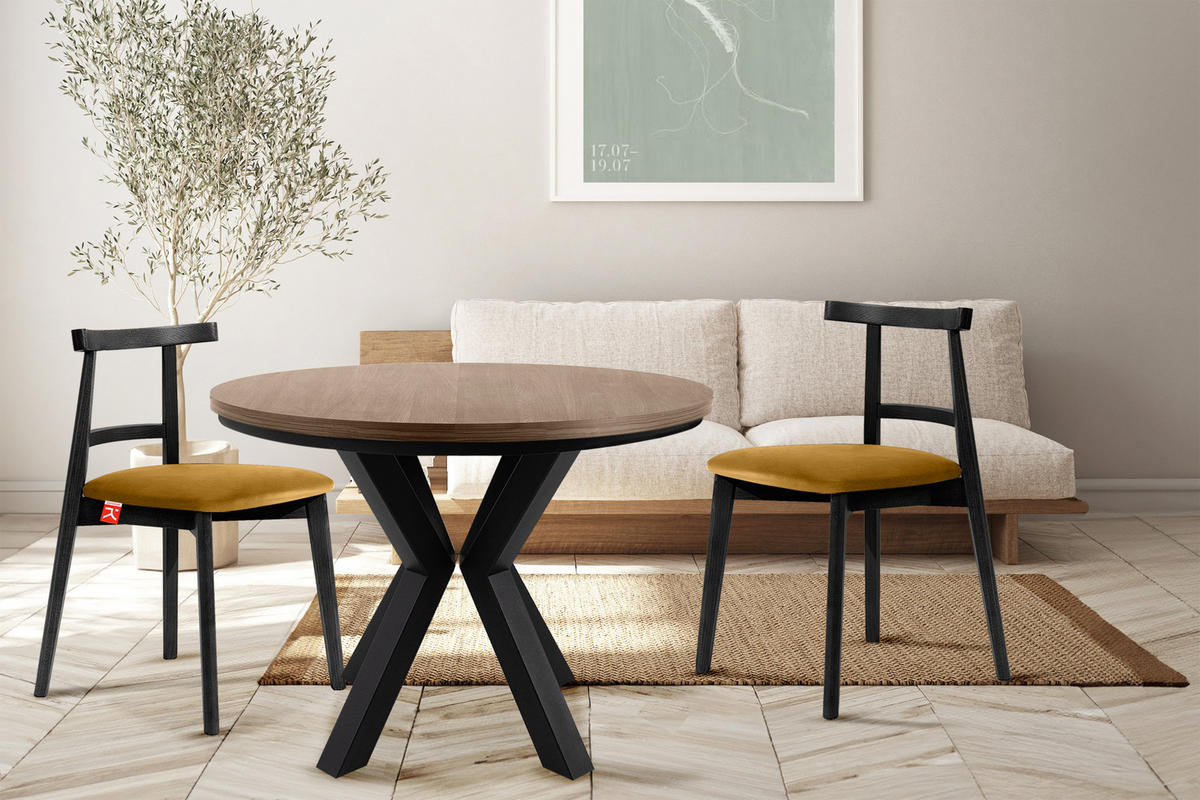 ESSTISCH ROSTEL Ausziehbar 100-140cm Rund, lefkas/schwarz - Schwarz/Braun, Holz (100/140/75cm) - KONSIMO®