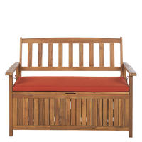 GARTENBANK Akazienholz hellbraun mit Stauraum Auflage terracotta 120 cm Sovana - Hellbraun/Terracotta, Holz (120/91/60cm) - Beliani