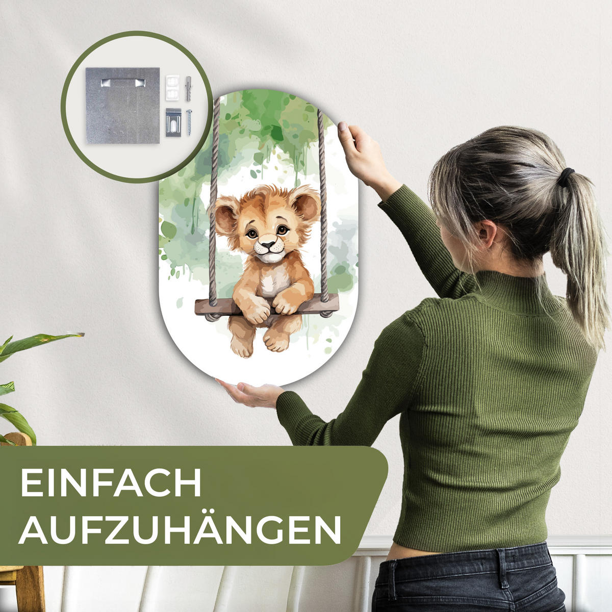 WANDBILD Löwe - Tier - Kinder - Dschungel 40x60 cm - Hellbraun, Kunststoff (40/60cm) - MuchoWow