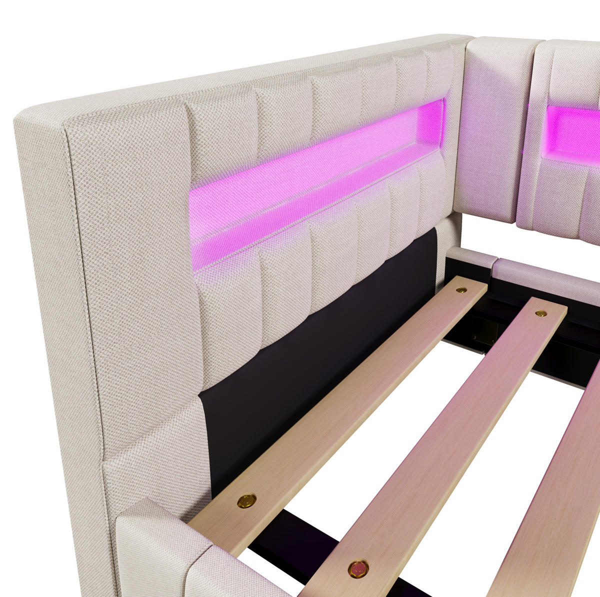 POLSTERBETT 90/200 cm Beige aus Leinen mit LED-Lichtleiste und Stauraum - Beige, Textil (90/200cm) - OKMYHOME