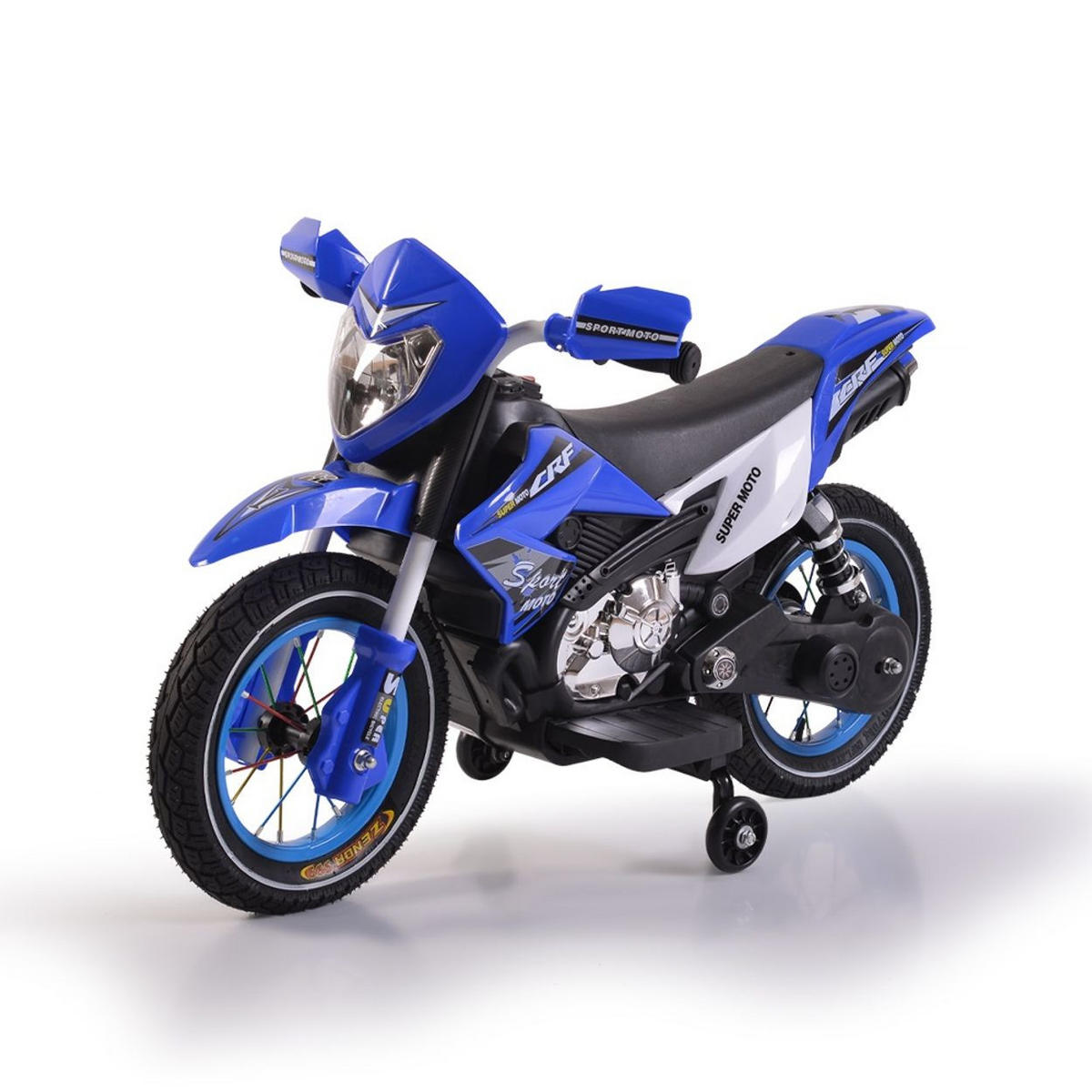 ELEKTROMOTORRAD Super Moto FB-6186 blau Luftreifen Musik Licht Stützräder - Blau, Kunststoff (100/53/60cm) - Moni