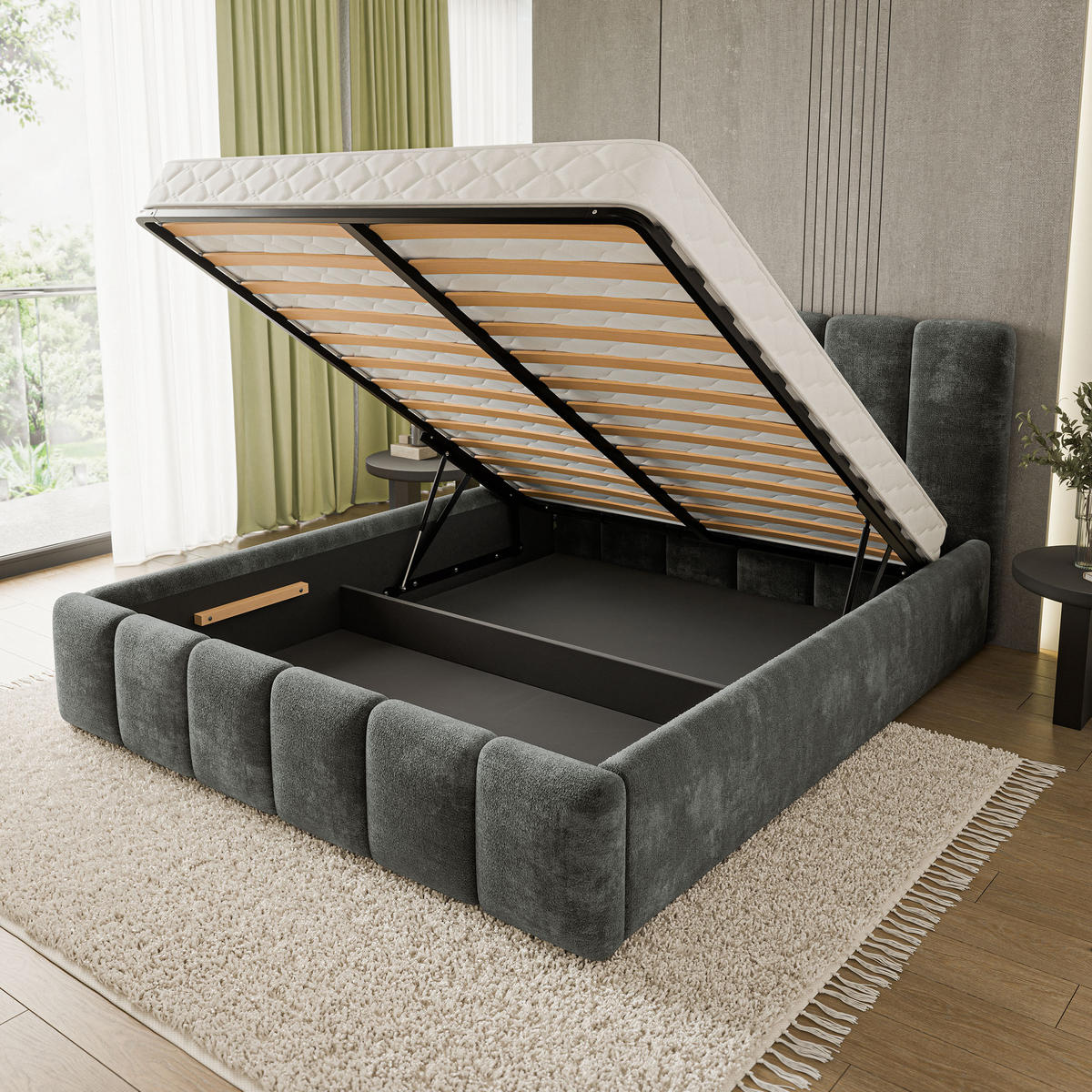 POLSTERBETT ATTORA LM 180x200 cm mit Bettkästen - Grau - Grau, Holz (180/200cm) - MASSENO