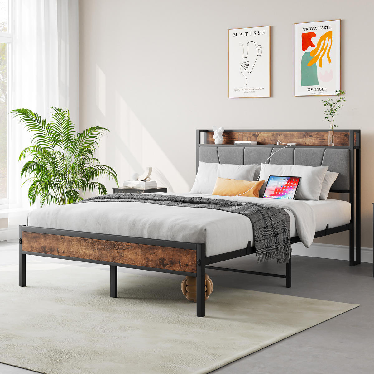 METALLBETT 120/200 cm Braun mit LED und USB - Braun, Metall (120/200cm) - Oxeza