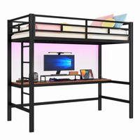 HOCHBETT 90/200 mit LED, Schreibtisch und USB/Type-C in Schwarz - Schwarz, Holzwerkstoff/Metall (90/200cm) - EVRYAE