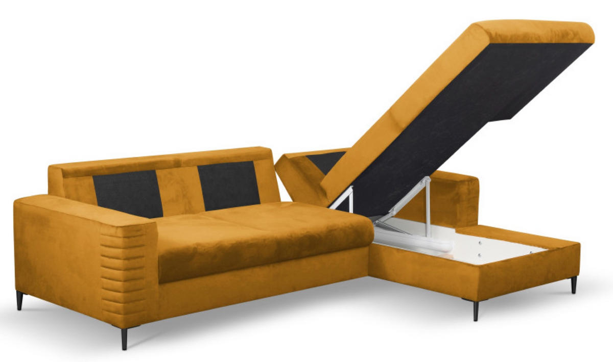 ECKSOFA Muskat Gelb OLI Ausziehbar Mit Kopfstütze Und Bettkasten Rechts - Goldfarben/Orange, Textil (165/253cm) - Sepro Meble