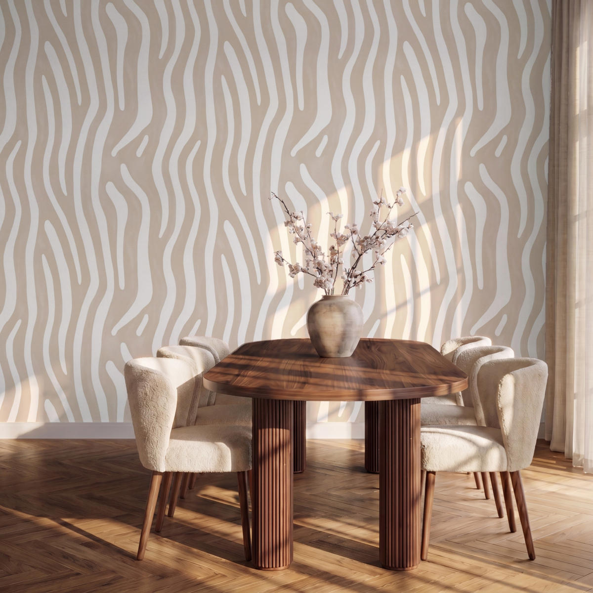 TAPETE - Abstrakt - Zebra - Beige - 350x260 cm - Beige, Papier (350/260cm) - OnlyWow