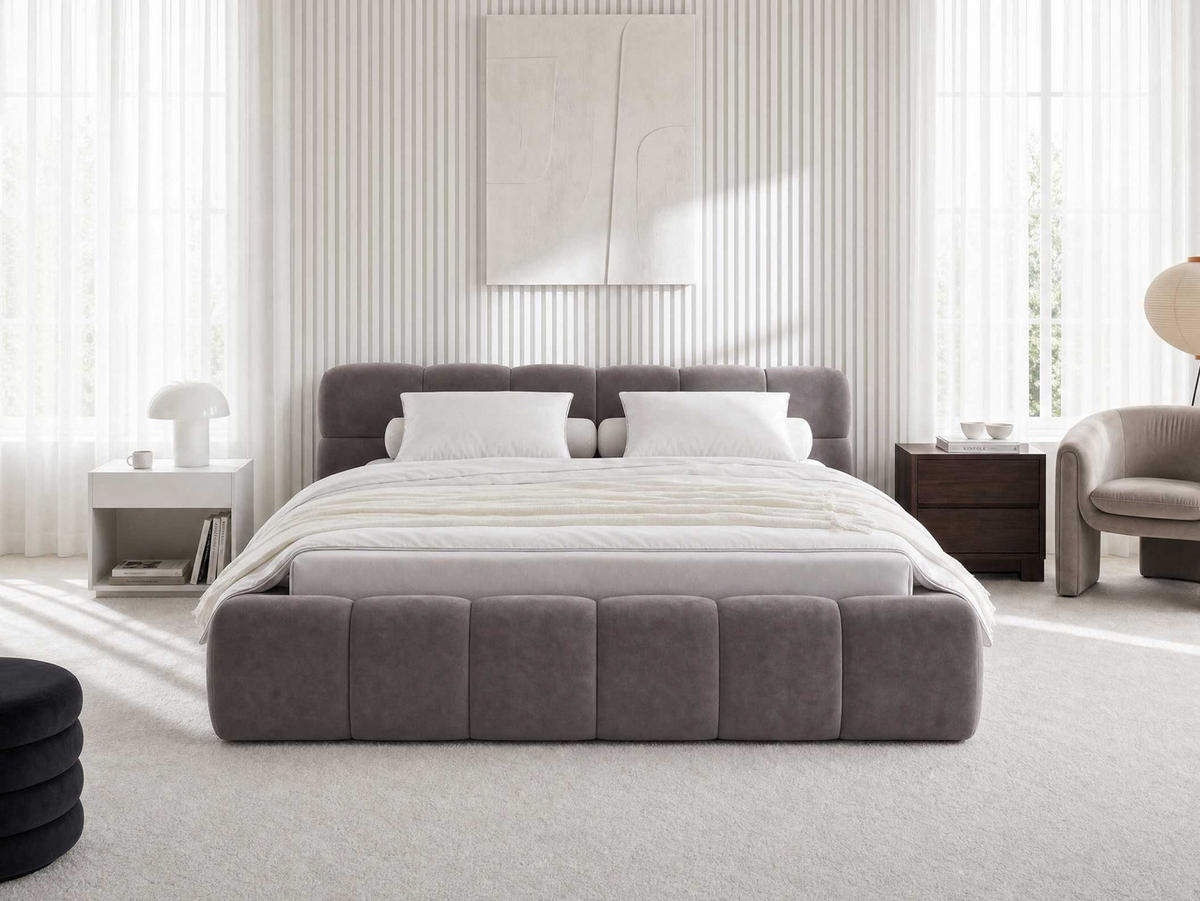 POLSTERBETT Miley Grau 140/200 cm Samt mit Bettkasten - Grau, Holz/Textil (140/200cm) - wonello