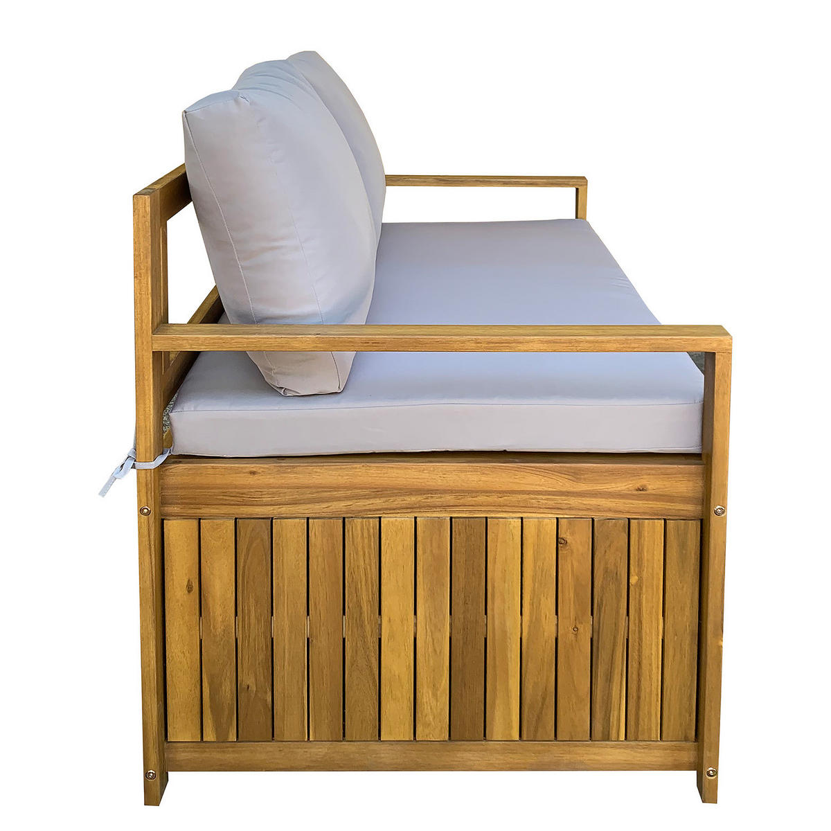 MASSIVE GARTENBANK - Akazie massiv / Polyester - Braun / Grau - Braun/Grau, Holz/Textil (120/79/69cm) - home24