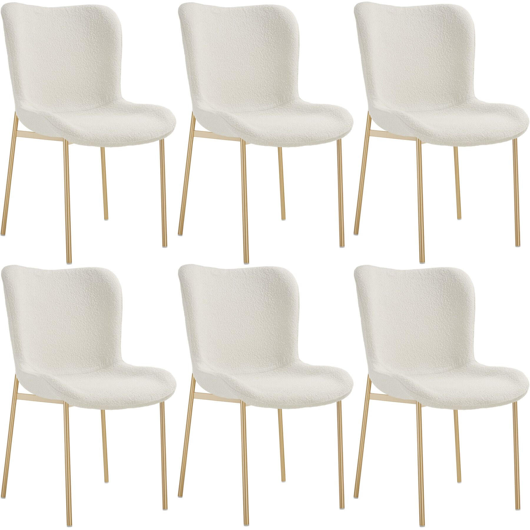 POLSTERSTUHL 6er Set Tessa 54 x 62 x 90 cm Bouclé weiß/gold - Goldfarben/Weiß, Kunststoff (54/90/62cm) - tectake