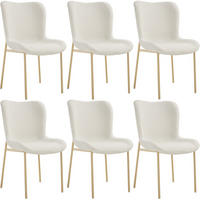 POLSTERSTUHL 6er Set Tessa 54 x 62 x 90 cm Bouclé weiß/gold - Goldfarben/Weiß, Kunststoff (54/90/62cm) - tectake