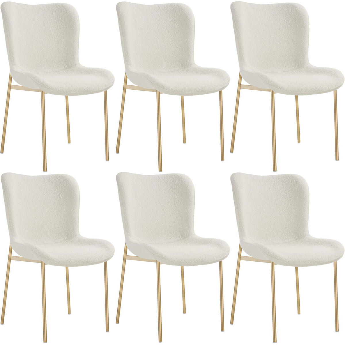 POLSTERSTUHL 6er Set Tessa 54 x 62 x 90 cm Bouclé weiß/gold - Goldfarben/Weiß, Kunststoff (54/90/62cm) - tectake