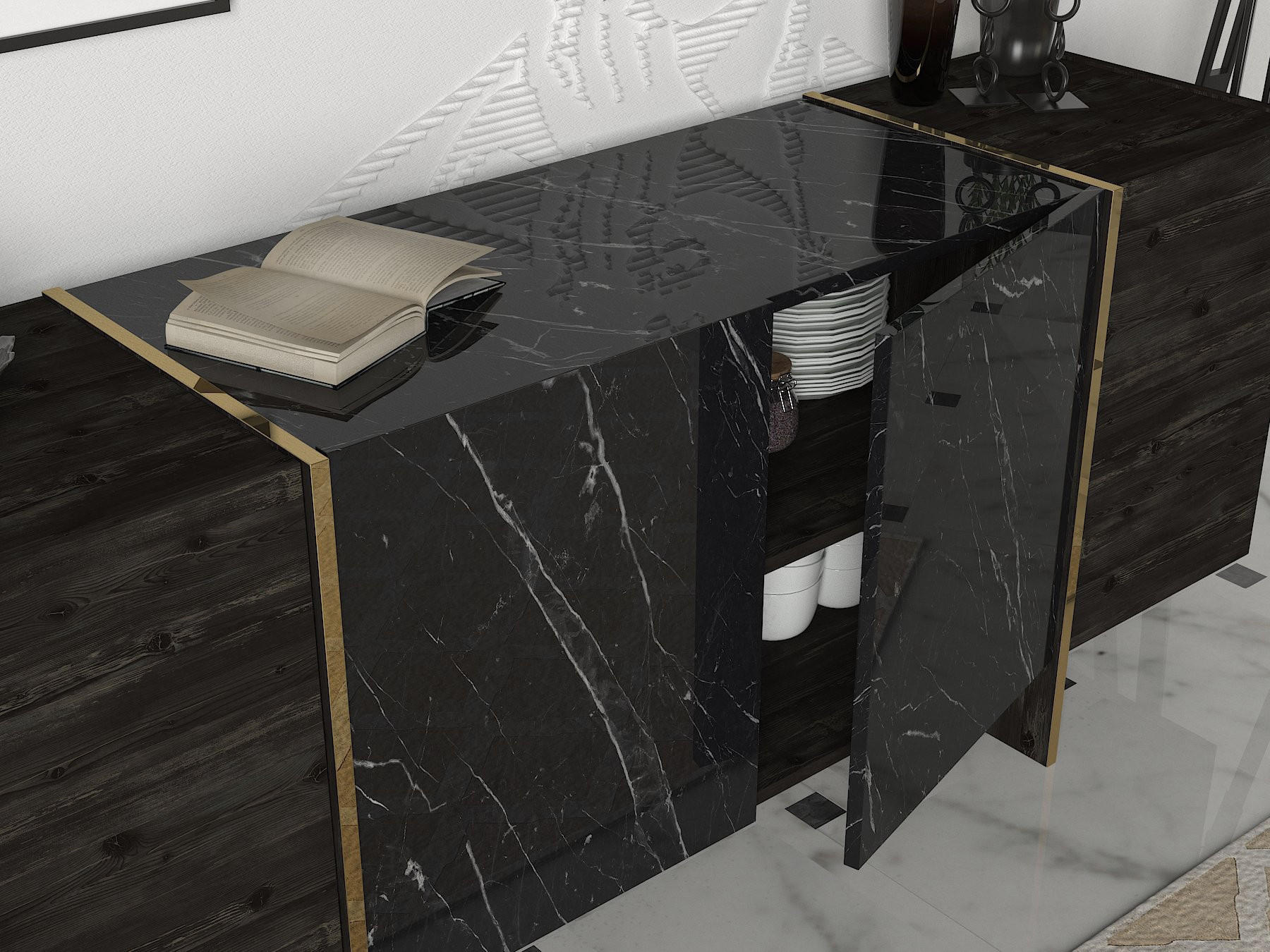 Habitat Garten Sideboard Schwarz 180x75x46 cm