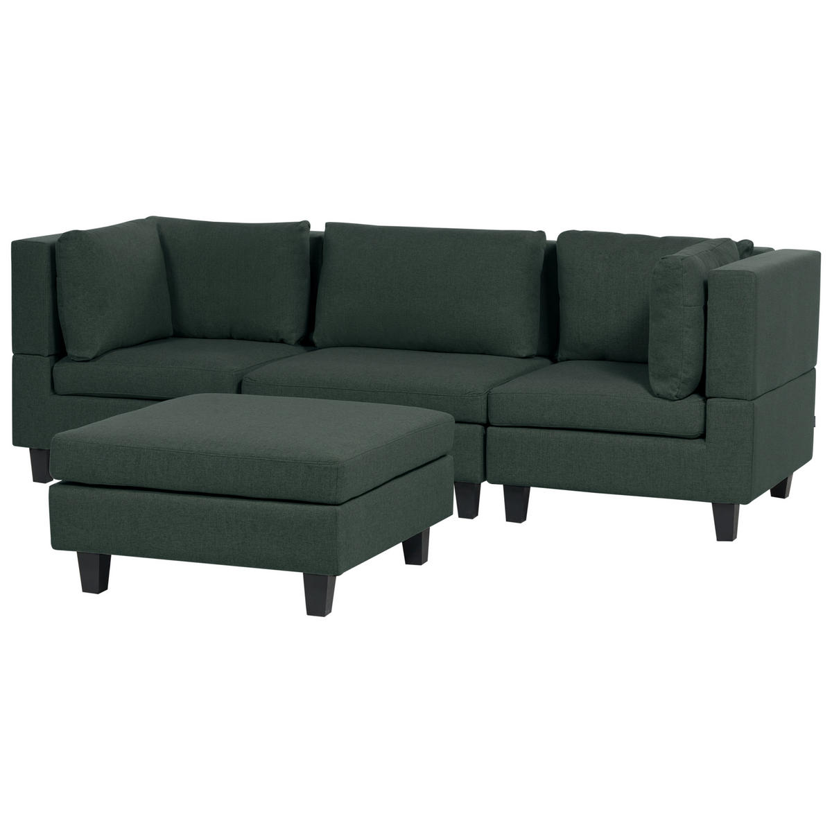 3-SITZER-SOFA Leinenoptik dunkelgrün mit Ottomane Unstad - Schwarz/Grün, Textil (228/72/76cm) - Beliani
