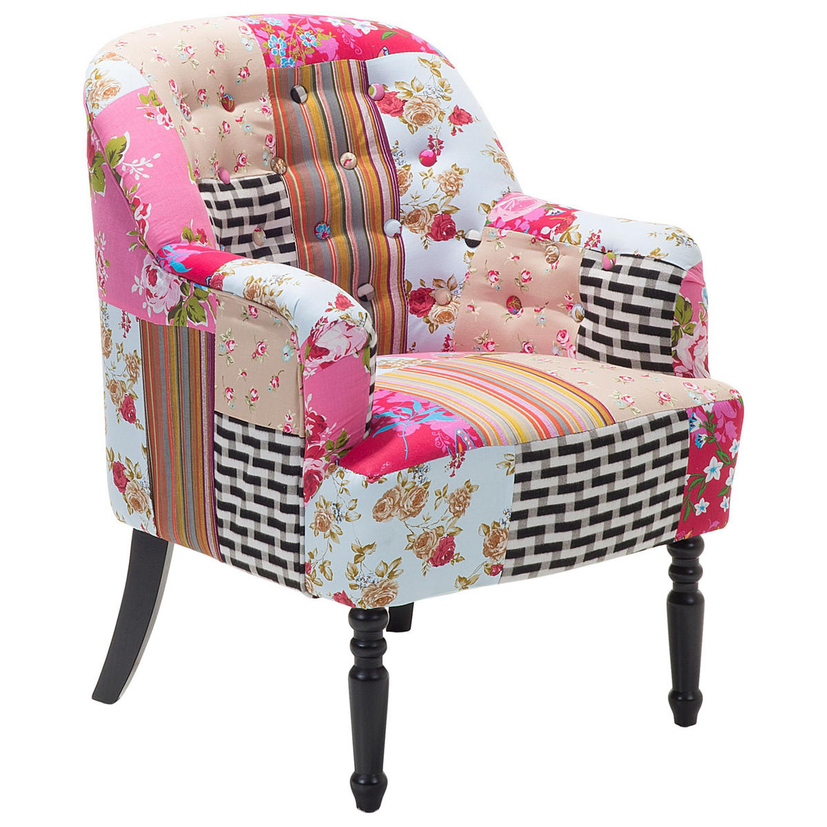 SESSEL Polsterbezug Bunt Mandal - Multicolor, Holz/Textil (59/86/57cm) - Beliani