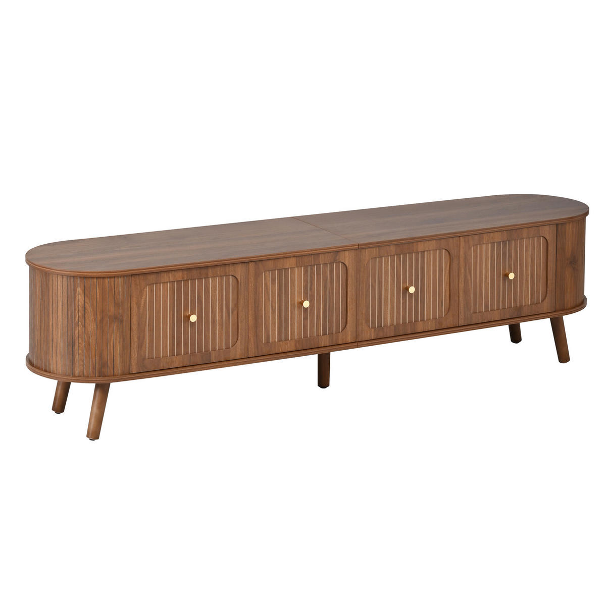 TV-SCHRANK aus MDF und Spanplatte 180x38x47 cm Nussbaum mit 4 Klapptüren und Vintage-Design - Braun, Holzwerkstoff (180/47/38cm) - Modfu