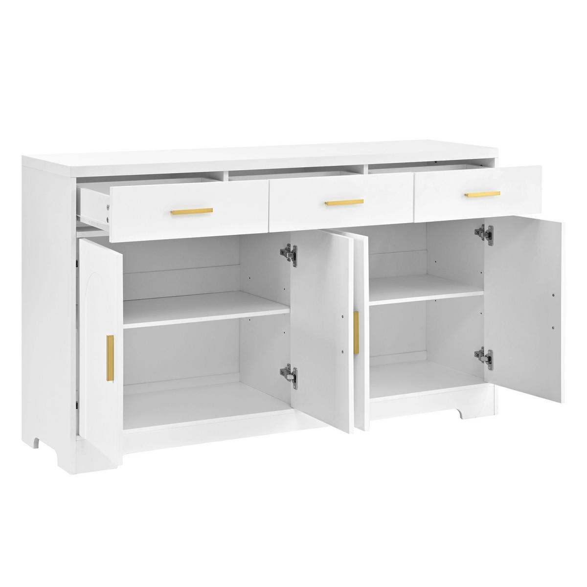 SIDEBOARD 140 x 40 x 83 cm, 4 Bogentüren, 3 Schubladen, verstellbare Böden, Goldgriffe, Weiß - Weiß, Holzwerkstoff (140/83/40cm)