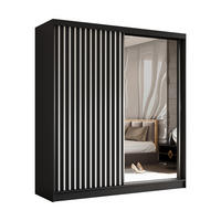 SCHWEBETÜRENSCHRANK Erika 200 cm mit Lamellen und Spiegel 2-türig, schwarz, schwarz, Lamelle weiß - Schwarz/Weiß, Kunststoff (200/216/51cm) - Margaret Hadas24