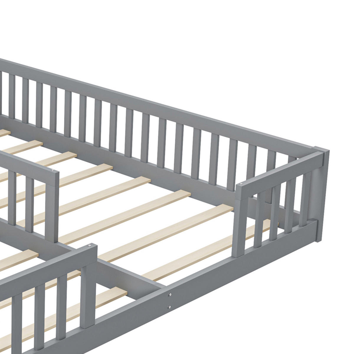 PANELBETT 90x200cm Grau Kiefer Kinderbett Geländer für 2 Kinder - Grau, Holz (90/200cm) - FLIEKS