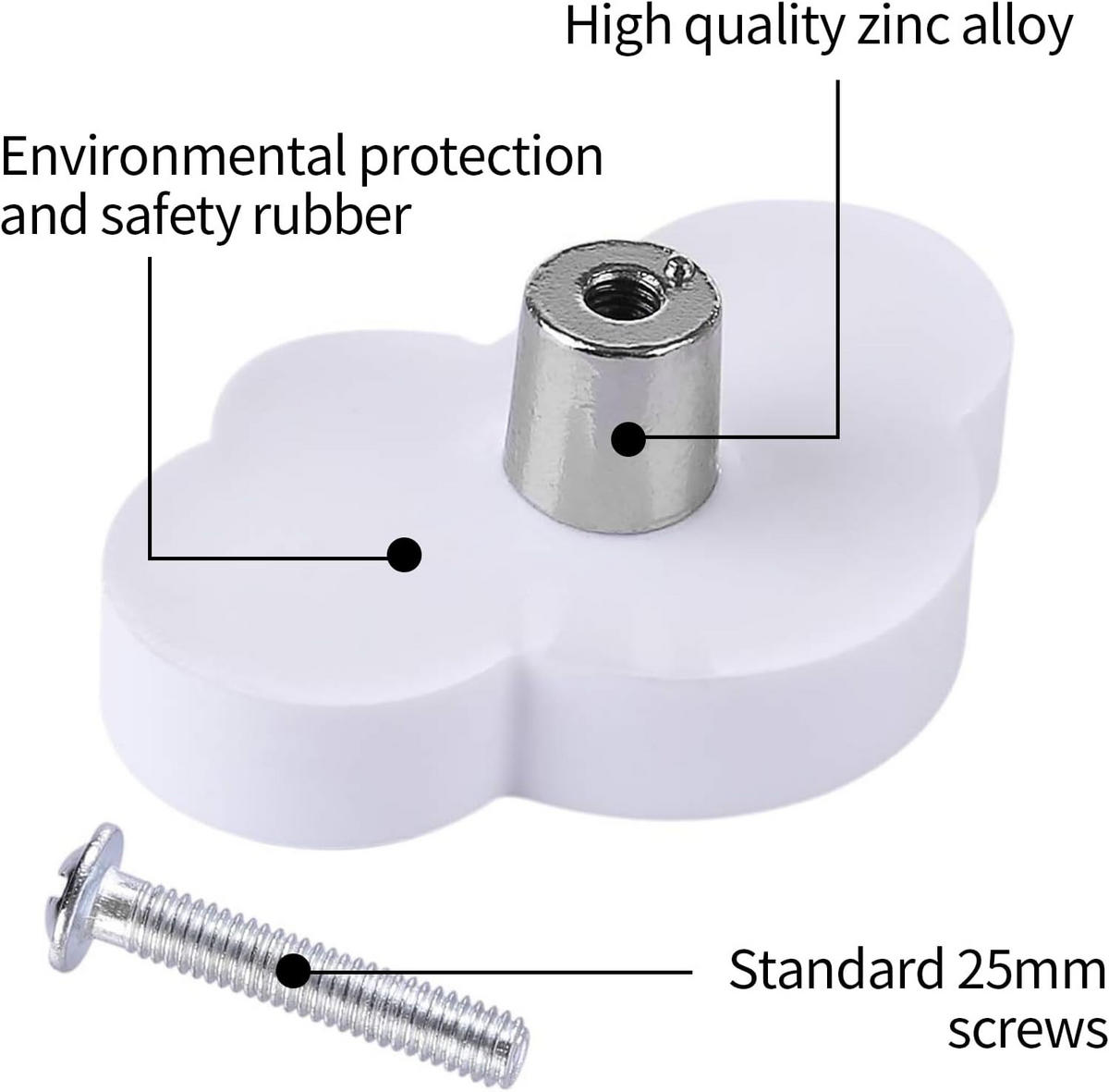 SCHRANKKNOPF Wolke 6er-Set - Weiß, Metall (0.36/2.3/0.54cm)