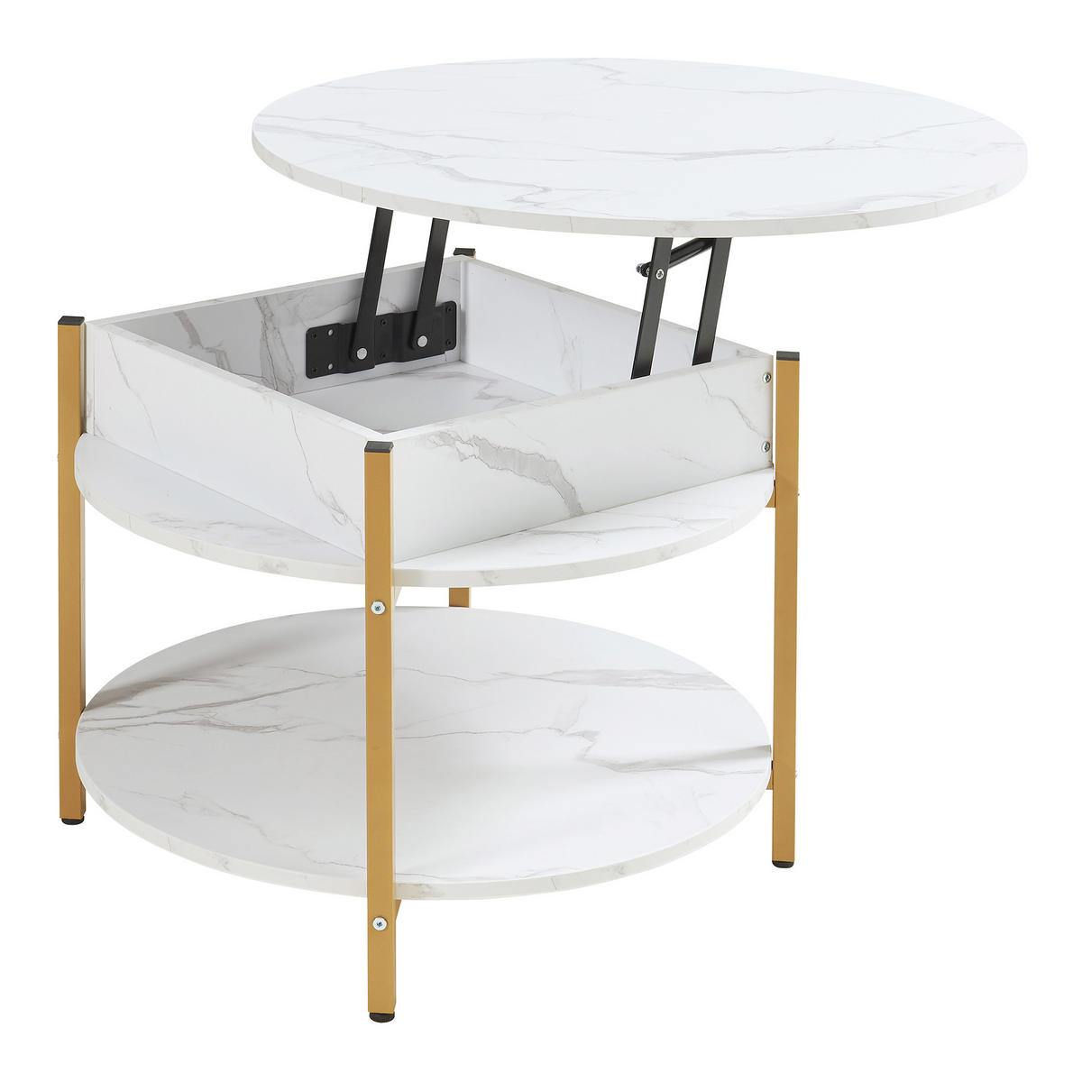 COUCHTISCH Kandas 70/49 cm - Goldfarben/Weiß, Holzwerkstoff/Metall (70/70/49cm) - [en.casa]