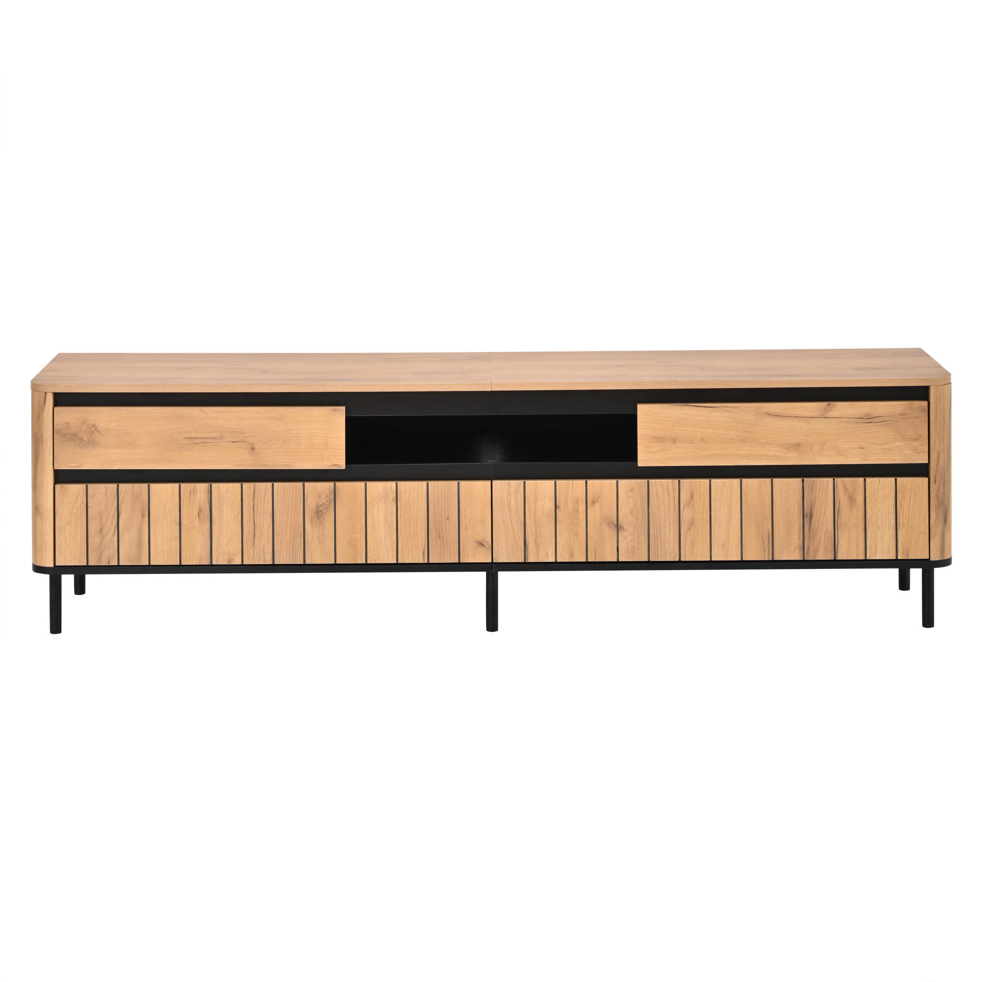 TV-SCHRANK 180/40/52 cm Naturholz mit 2 Schubladen und 2 Klapptüren - Schwarz, Holzwerkstoff/Metall (180/52/40cm) - Oxeza