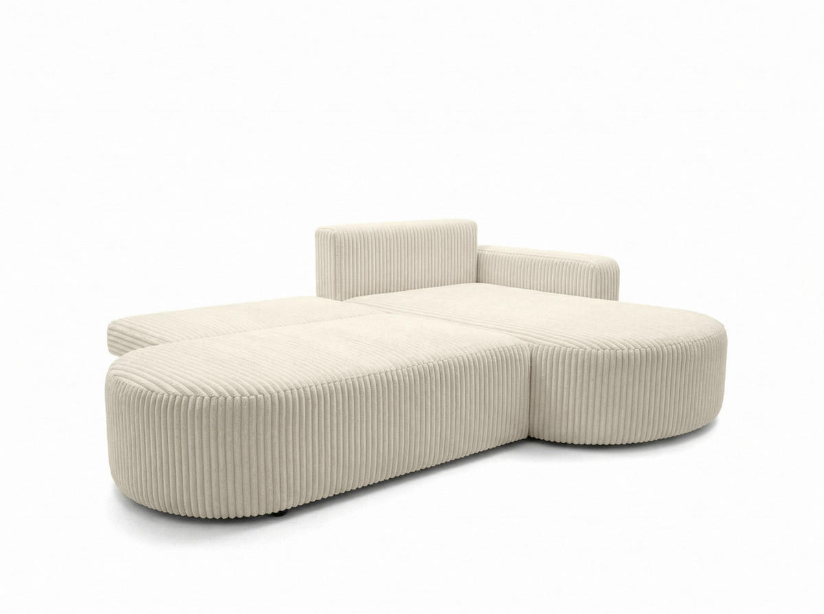 ECKSOFA Mit Schlaffunktion Und Bettkasten, Cordstoff Tilia, Ecru, Rechts, ROUND ONE OPEN XL - Ecru, Holz (262/175cm) - Kaiser Möbel