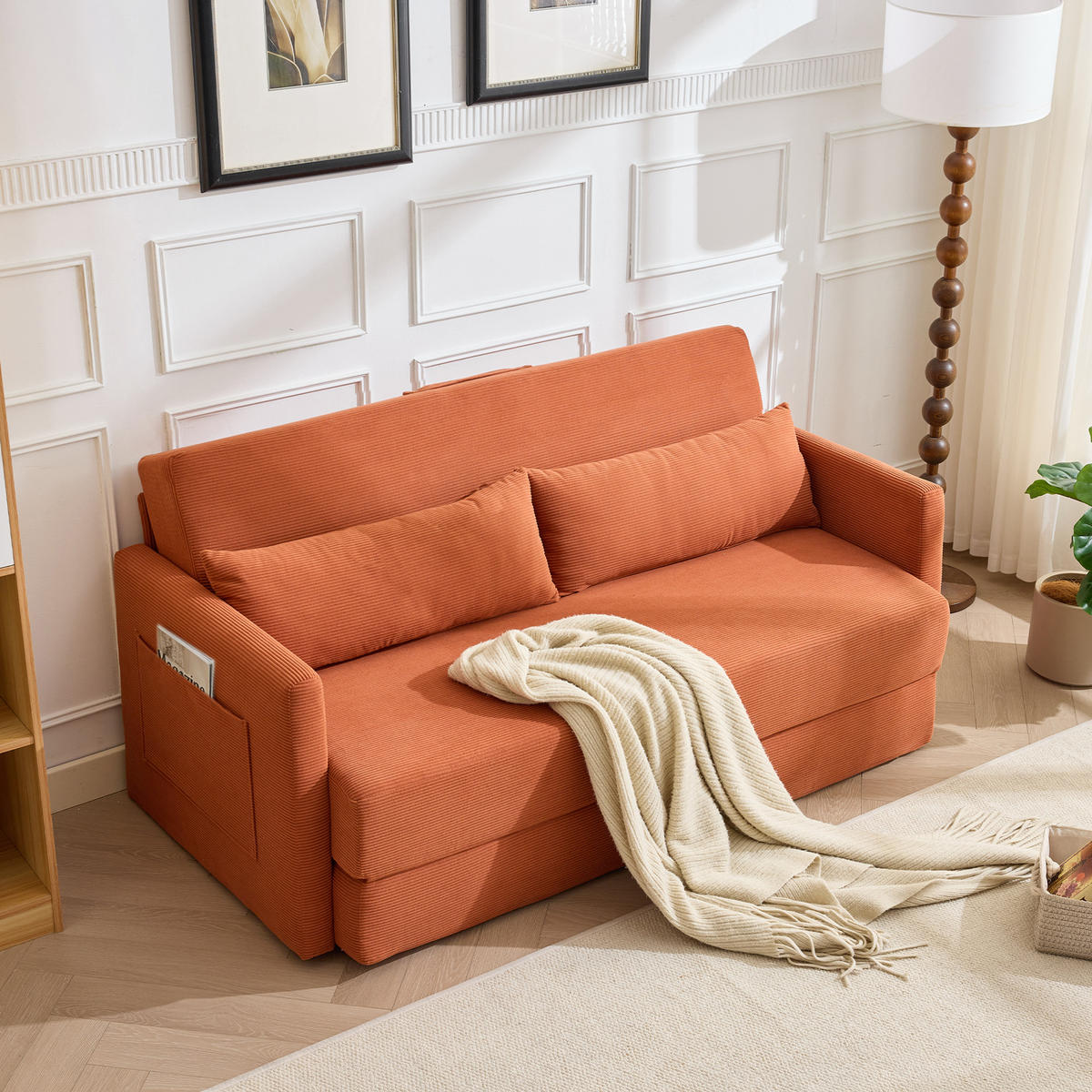 SCHLAFSOFA DE-33998 2-in-1 klappbar mit Seitentaschen Orange - Orange, Metall (92/82/165cm) - ComfortXL