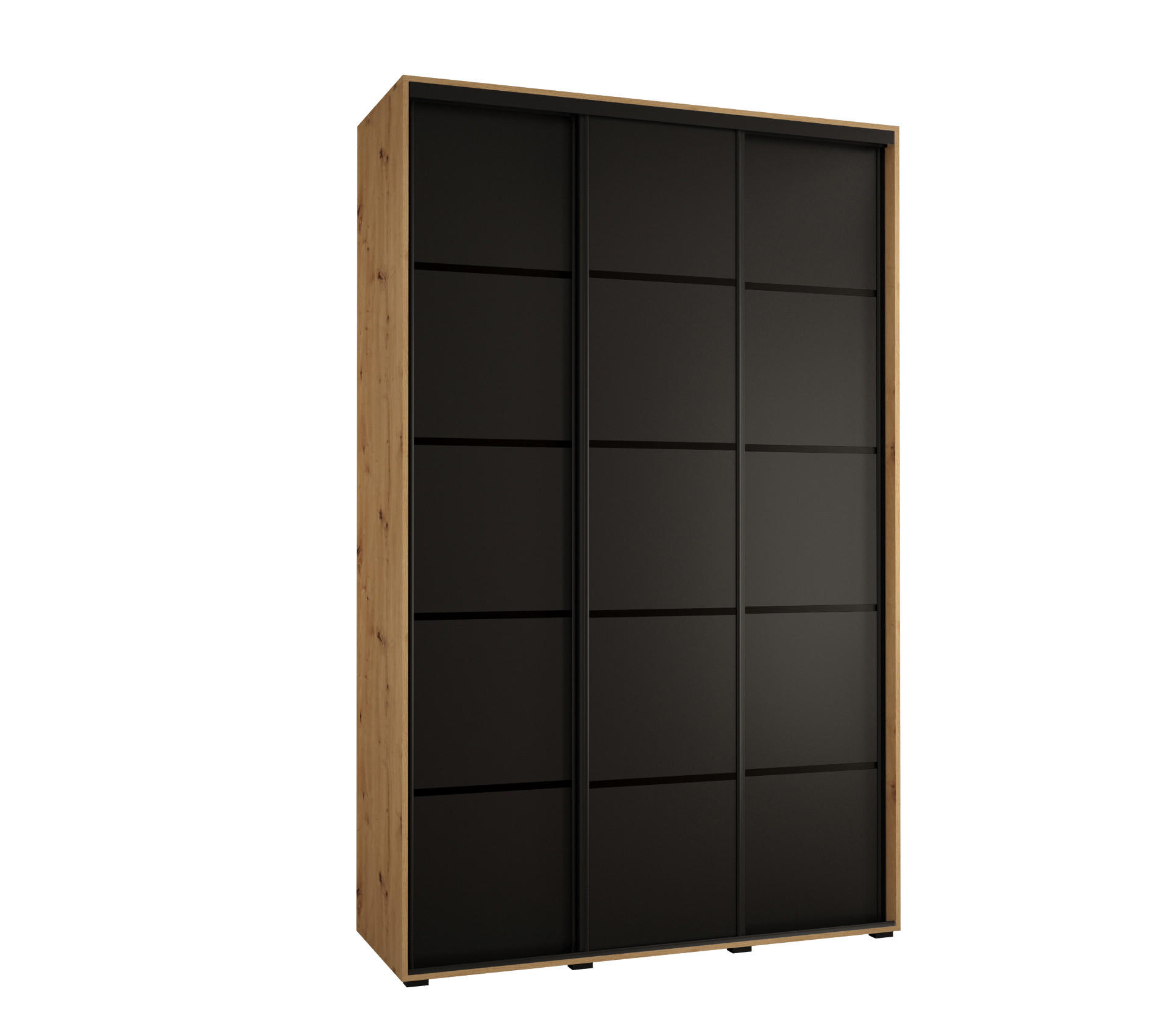 Abiks Möbel Schwebetürenschrank Eiche Artisan, Schwarz, Schwarz 160x235x60 cm