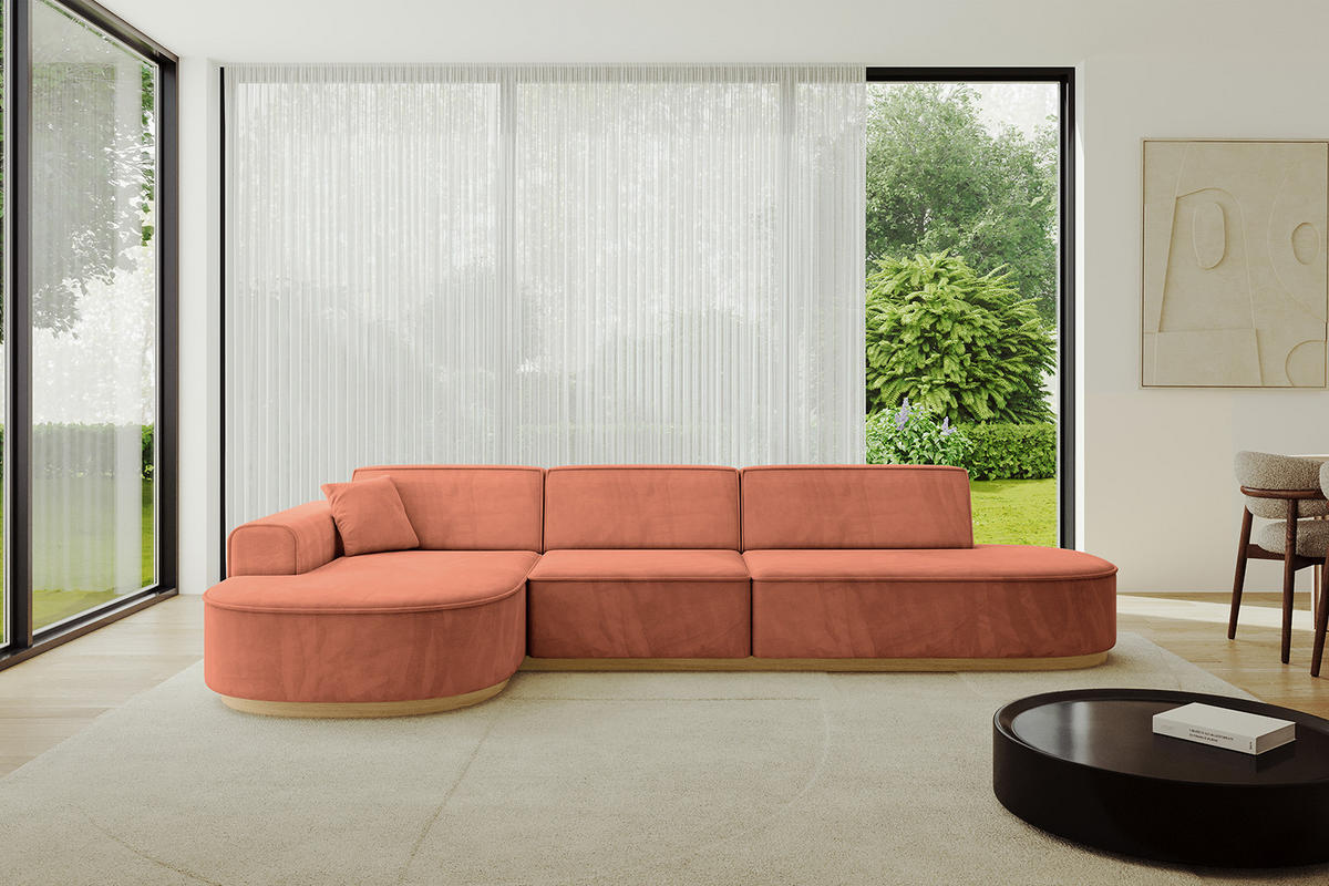 ECKSOFA Ottomane Links MARI-L2-v2 - 328x171x83 cm Koralle Velours - Koralle, Holzwerkstoff/Textil (328/171cm) - ALTDECOR