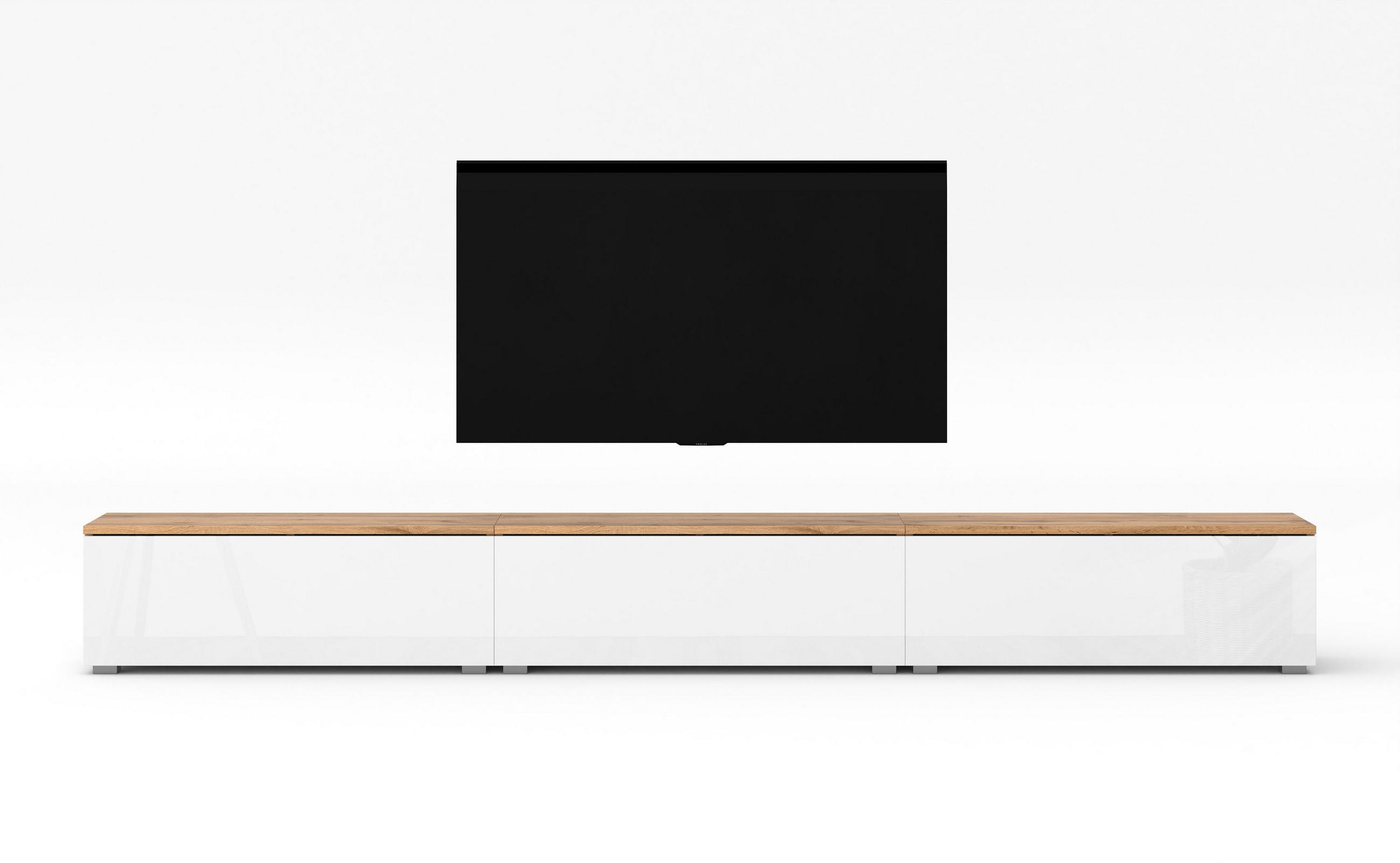 LOWBOARD Loriano 3x100 Wotan, Weiß Hochglanz 300/36,5/32 cm – Hängend und Stehend - Braun/Weiß, Holzwerkstoff/Kunststoff (300/36.5/32cm) - AX Living