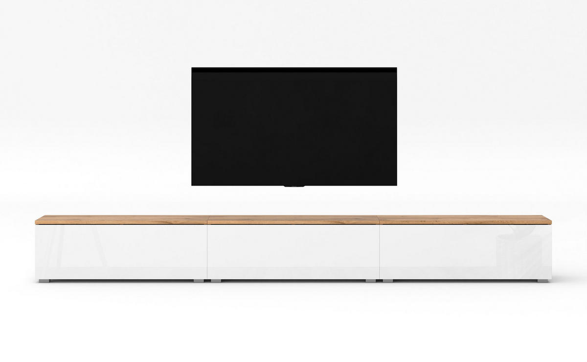 LOWBOARD Loriano 3x100 Wotan, Weiß Hochglanz 300/36,5/32 cm – Hängend und Stehend - Braun/Weiß, Holzwerkstoff/Kunststoff (300/36.5/32cm) - AX Living