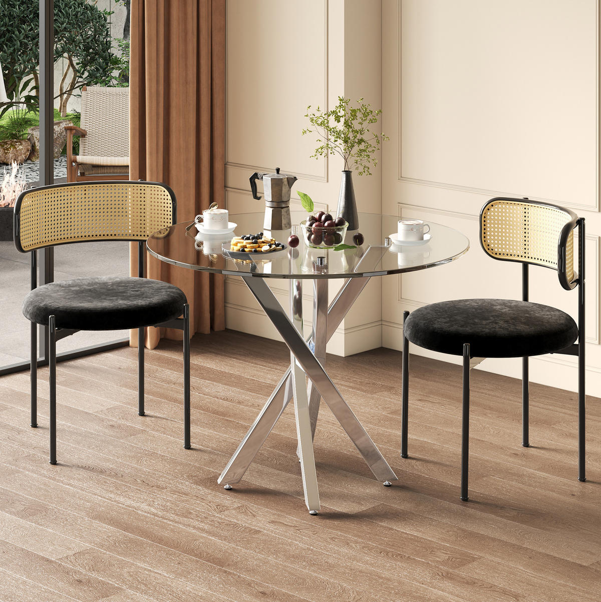 JÍDELNÍ stůl 80/80/75 cm s deskou z tvrzeného skla a křížovou kovovou podnoží, Stříbrná - stříbrná, sklo (80/80/75cm) - Redom
