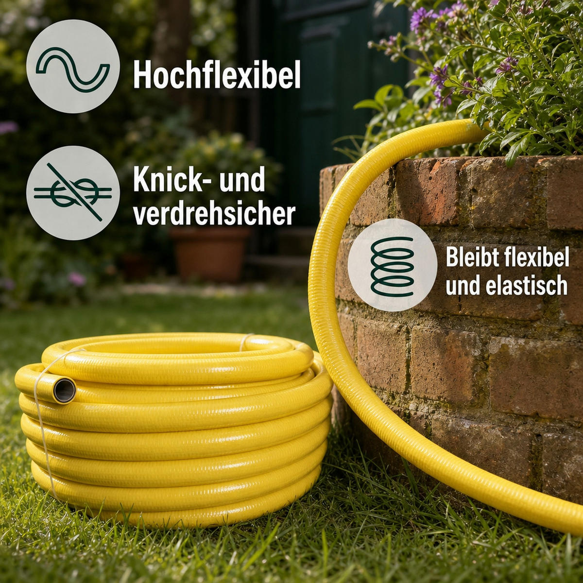 SUNTOS 1' 50 Meter Schlauch - Gelb, Kunststoff (55cm) - BONI-SHOP