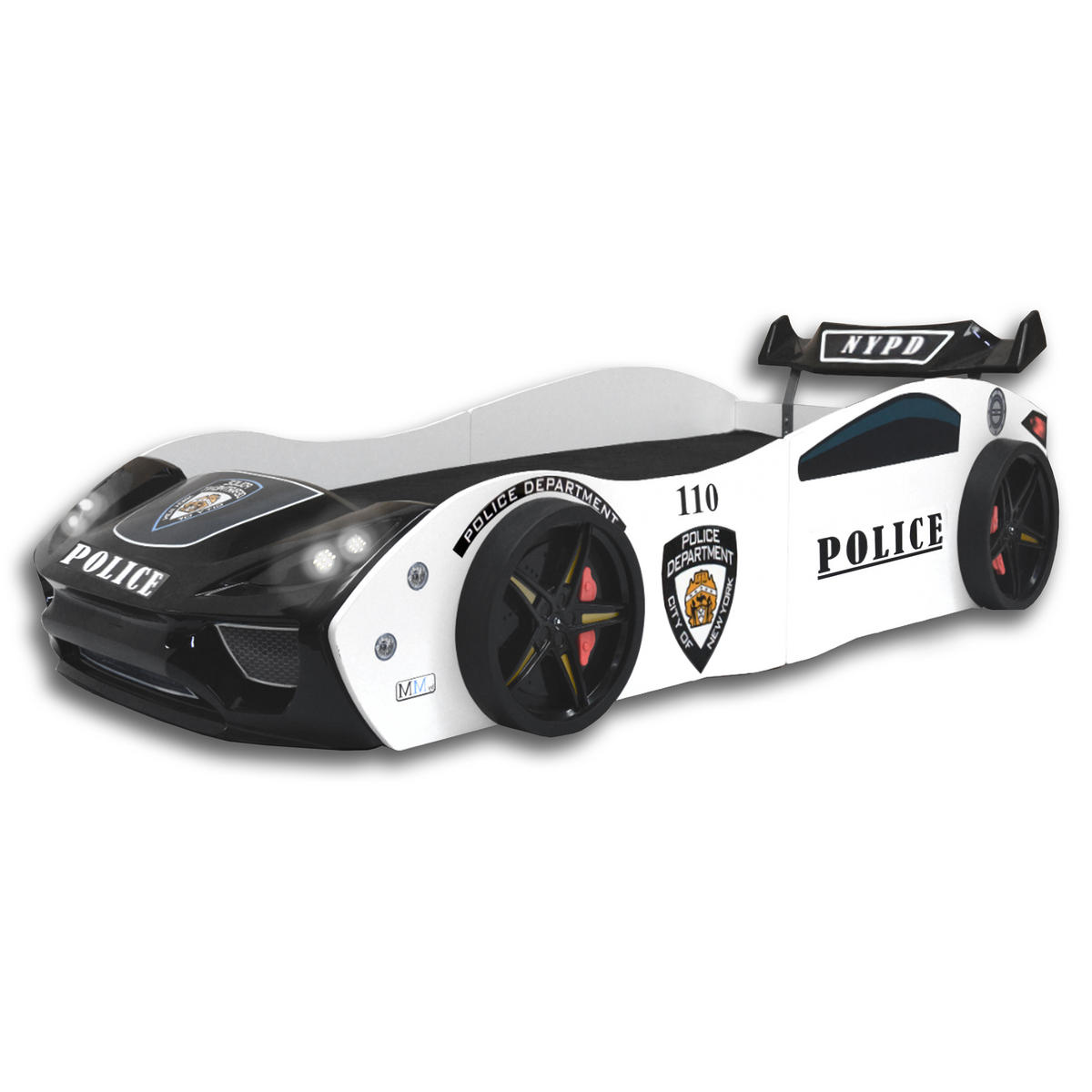 AUTOBETT Police Spielbett für Kinder 90x200 inkl. Lattenrost - Schwarz, Holzwerkstoff (90/200cm) - Aileenstore