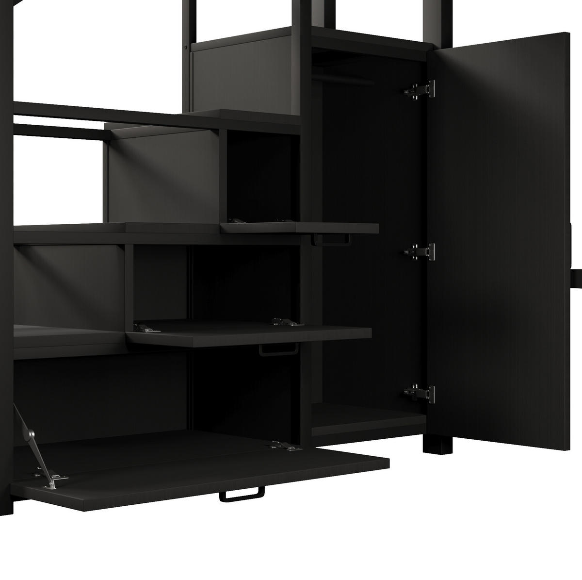 HOCHBETT 140/200 cm schwarz aus Metall/MDF mit Schrank und LED - Schwarz, Holzwerkstoff (140/200cm) - OKWISH