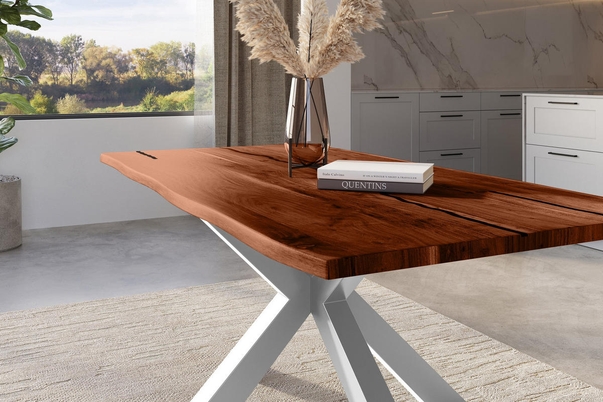 ESSTISCH POLLY - Silberfarben/Braun, Holz (80/140/77cm) - SAM