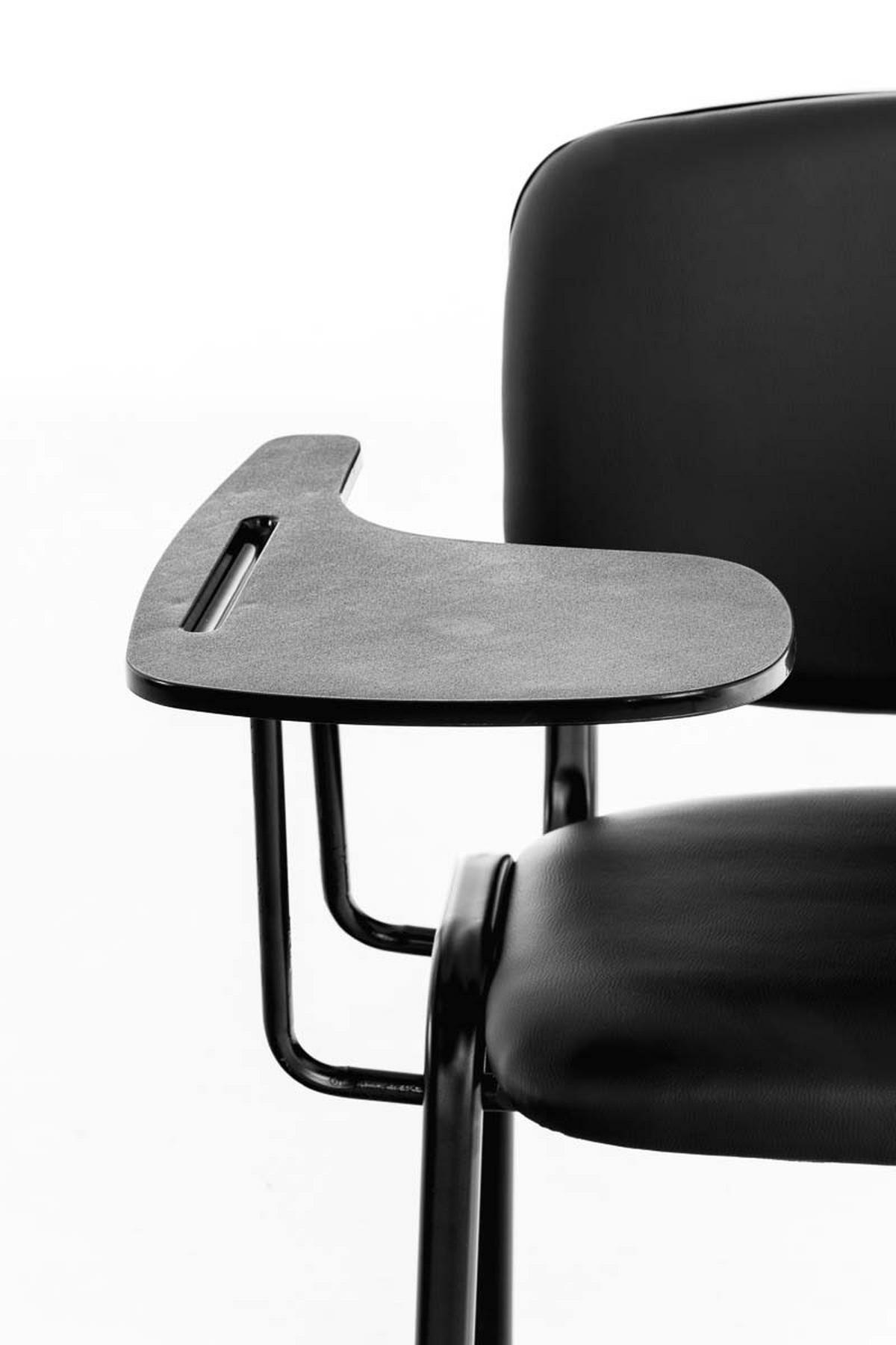 BESUCHERSTUHL Keen mit Klapptisch, Kunstleder mit Gestell Schwarz / Bezug Schwarz - Schwarz, Textil/Metall (53/81/53cm) - TPFLiving