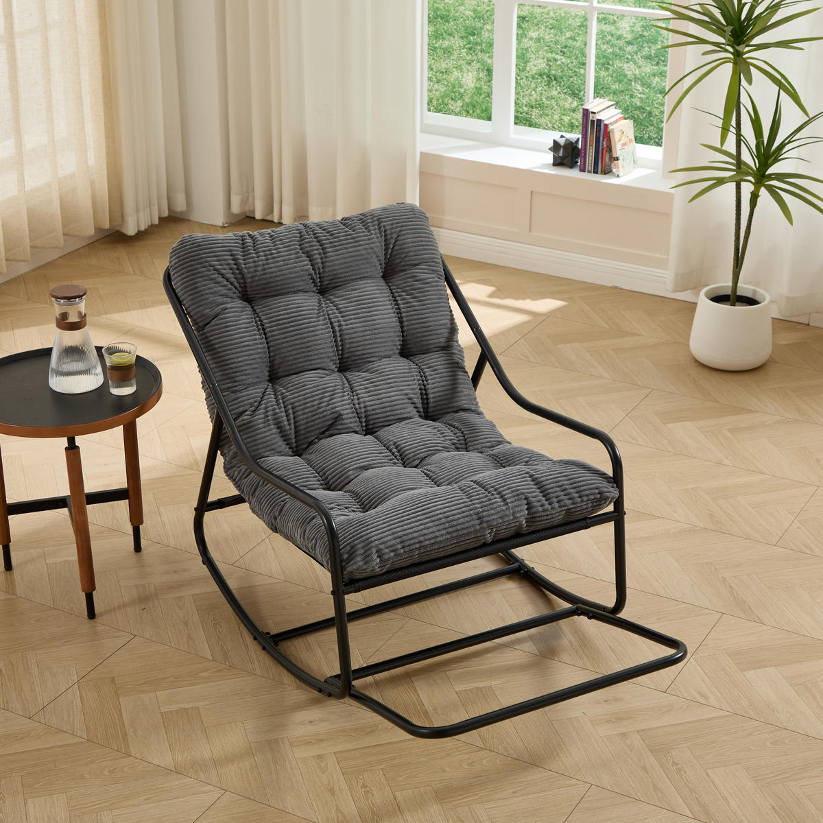 SCHAUKELSTUHL Grau mit Beinablage und Weichem Kissen,für Terrasse Wohnzimmer Schlafzimmer - Hellgrau, Metall (75/82/116cm) - PARAFTA HOME