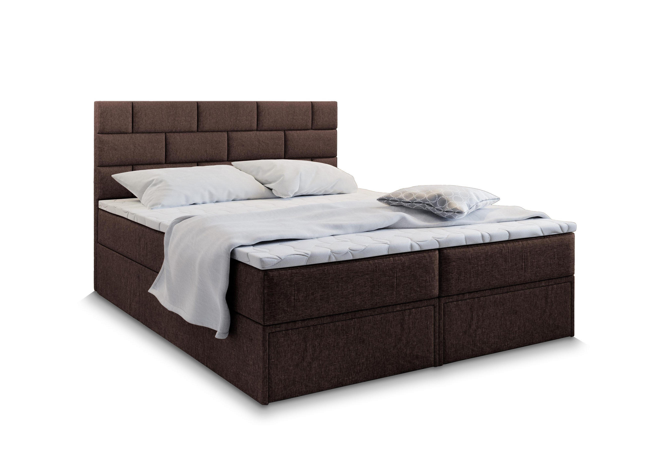 BOXBETT ARINOS 160x200 cm mit Matratze und Topper - Braun - Braun, Holz (160/200cm) - MASSENO